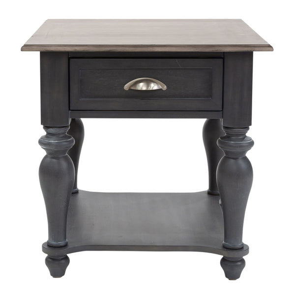 Verona Traditional Slate Single Drawer End Table With Weatehred Pine Top