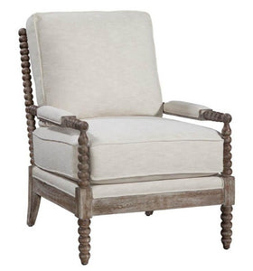 Viola Parchment Fabric Accent Chair With Decorative Wood Base