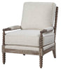 Image of Viola Parchment Fabric Accent Chair With Decorative Wood Base - In Stock