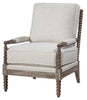 Image of Viola Parchment Fabric Accent Chair With Decorative Wood Base