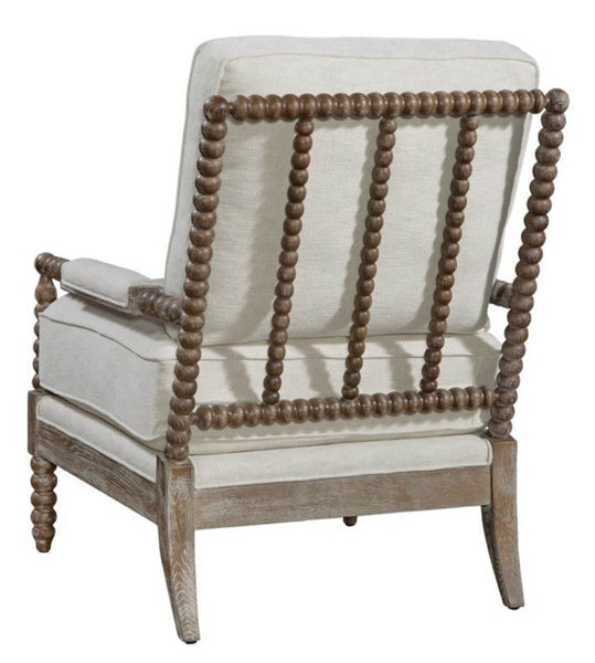 Viola Parchment Fabric Accent Chair With Decorative Wood Base