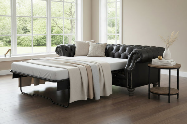Westminster 94 Inch Chesterfield Tufted Leather Queen Sleeper Sofa