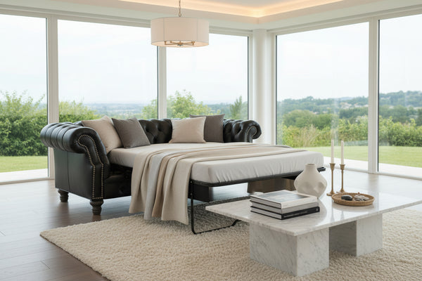 Westminster 94 Inch Chesterfield Tufted Leather Queen Sleeper Sofa