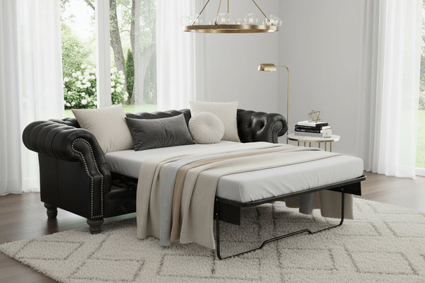 Westminster 94 Inch Chesterfield Tufted Leather Queen Sleeper Sofa