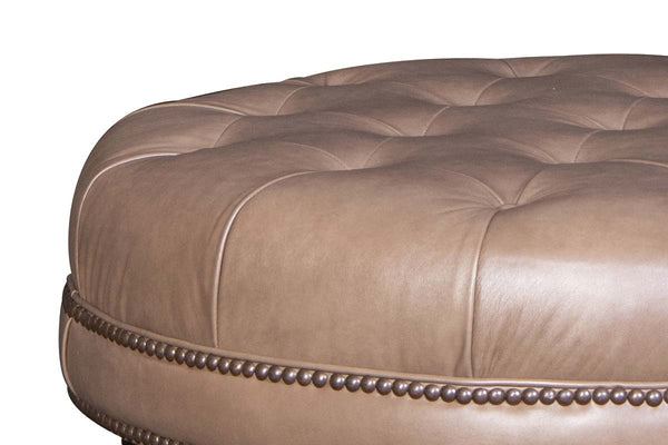 Alder Tufted 36", 42" Or 46" Inch Round Leather Ottoman (3 Sizes Available)
