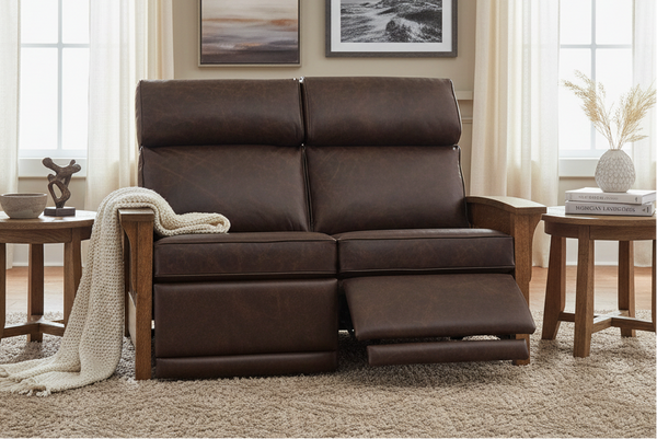 Aldrich "Wall Hugger" Mission Craftsman Style Leather Reclining Loveseat