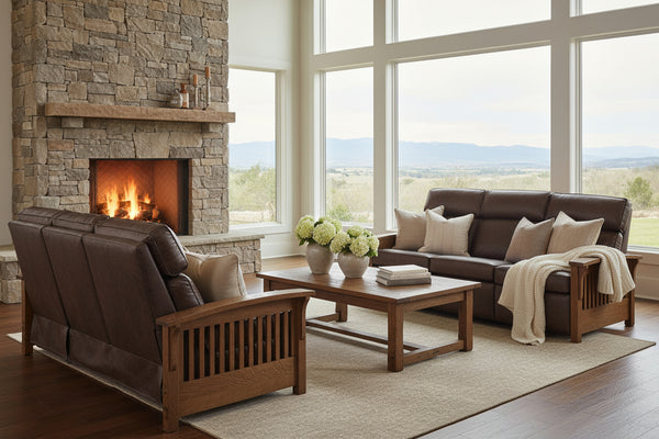 Aldrich Arts And Crafts Style Mission Leather Reclining Sofa Collection