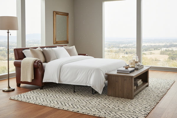 Alexander 87 Inch Traditional Leather Queen Sleeper Sofa