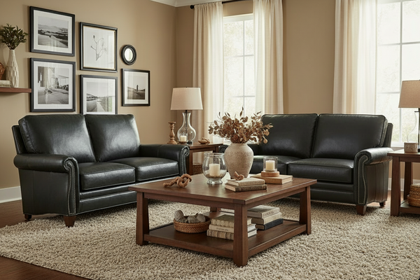 Amani Traditional Pillow Back Leather Loveseat