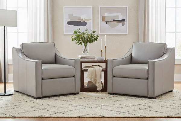 Ambrose Pebble "Quick Ship" Modern Top Grain Leather Pillow Back Chair