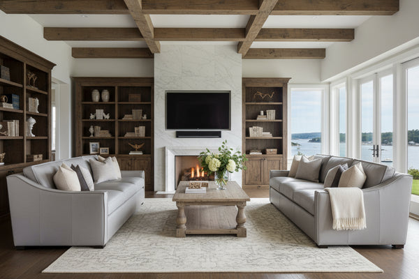 Ambrose Pebble "Quick Ship" Leather Living Room Furniture Collection