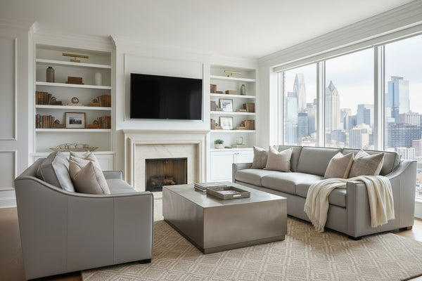 Ambrose Pebble "Quick Ship" Leather Living Room Furniture Collection