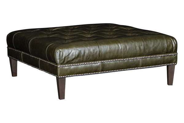 Ames Tufted 36", 42" Or 46" Inch Square Leather Ottoman (3 Sizes Available)