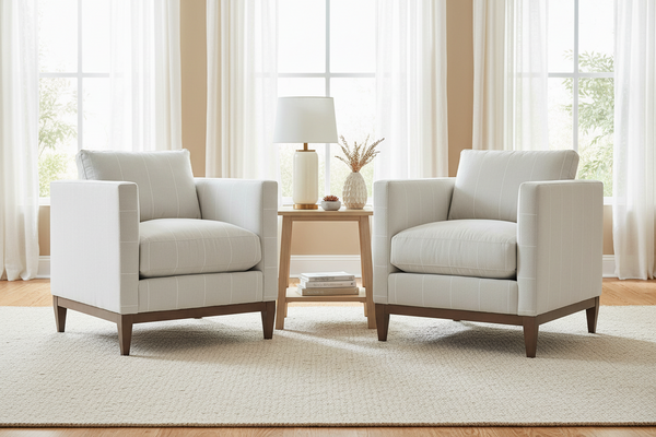 Angela Track Arm Fabric Accent Chair w/ Exposed Wood Base