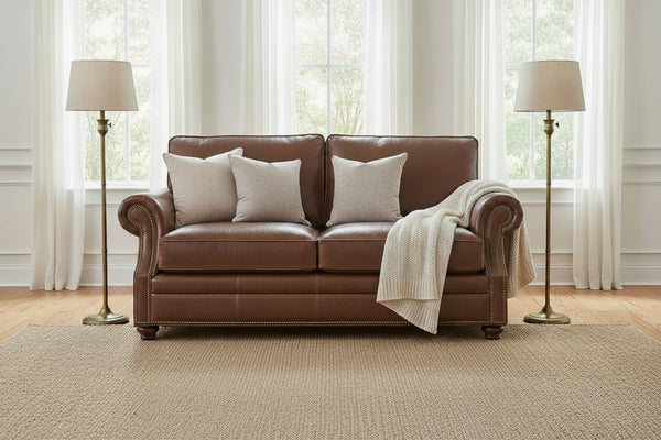 Anthony Traditional Pillow Back Leather Loveseat