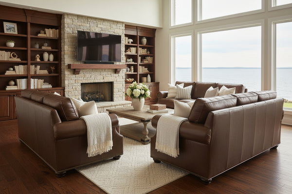 Anthony 84 Inch Traditional Three Cushion Pillow Back Leather Sofa