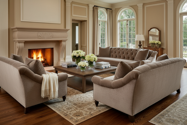 Ariana Traditional 90 Inch 8-Way Hand Tied Bench Seat Tufted Fabric Chesterfield Sofa