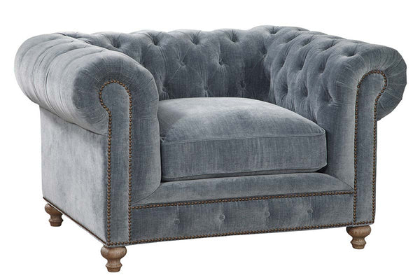 Armstrong Raw Blue "Quick Ship" Tufted Fabric Club Chair