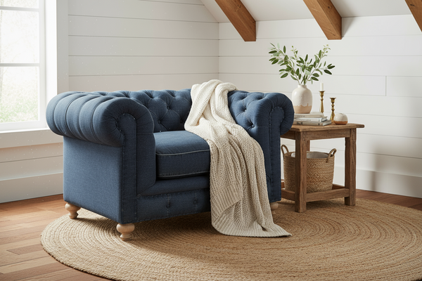 Armstrong Denim "Quick Ship" Tufted Fabric Club Chair