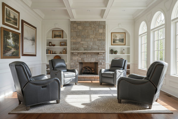 Aster Leather Power English Arm Bustle Back Living Room Reclining Chair