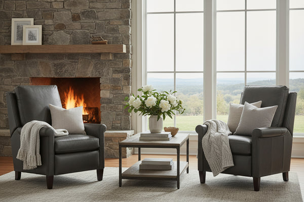 Auden Small Scale Rolled Arm Pillow Back Leather Recliner