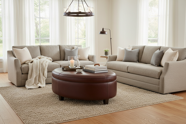Avery 49 Inch Long Oval Leather STORAGE Coffee Table Ottoman