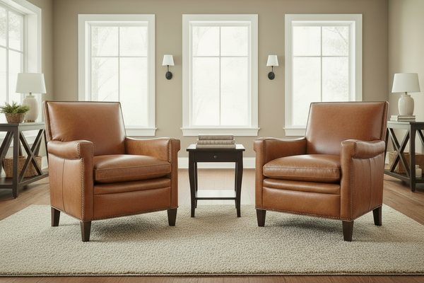 Baker Morrison "Quick Ship" Leather Tight Back Accent Chair