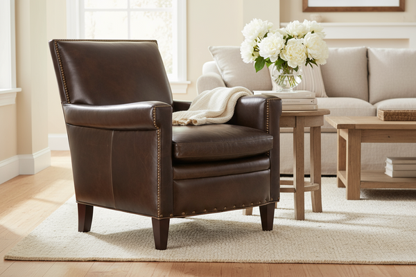 Baker Collis "Quick Ship" Leather Tight Back Accent Chair