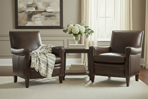 Baker Collis "Quick Ship" Leather Tight Back Accent Chair