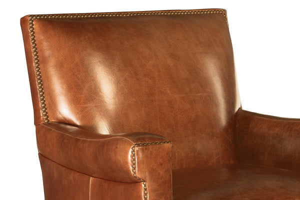 Baker Morrison SWIVEL "Quick Ship" Leather Tight Back Accent Chair