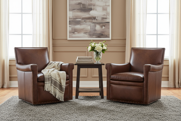 Baker Caramel SWIVEL "Quick Ship" Leather Tight Back Accent Chair