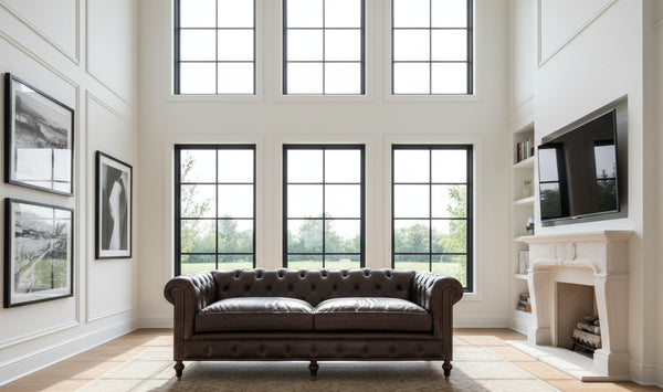 Barrington 91 Inch Large Leather Chesterfield Tufted Sofa