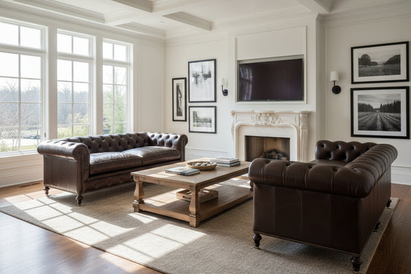 Barrington 91 Inch Large Leather Chesterfield Tufted Sofa