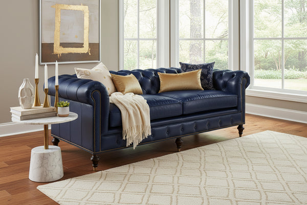 Barrington 91 Inch Large Leather Chesterfield Tufted Sofa