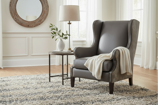 Baylor Heaven Quick Ship Exposed Faux Croc Leather Wingback Accent Chair