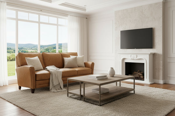 Benjamin 87 Inch Transitional Three Cushion Pillow Back Leather Sofa