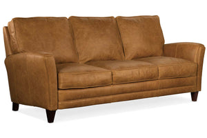 Benjamin 87 Inch Transitional Three Cushion Pillow Back Leather Sofa