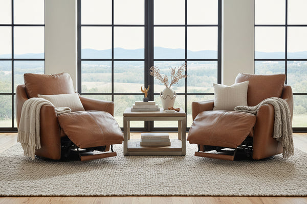 Brett Pecan Leather "Quick Ship" SWIVEL Chair With Power Footrest