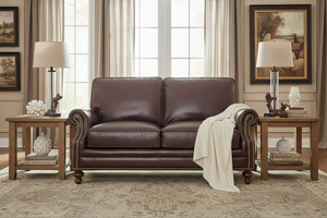 Broadway Traditional Pillow Back Leather Loveseat