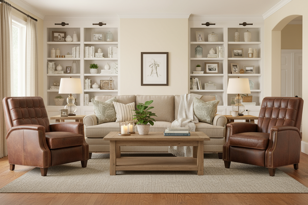 Brookshire Leather Biscuit Back Tufted Recliner Chair