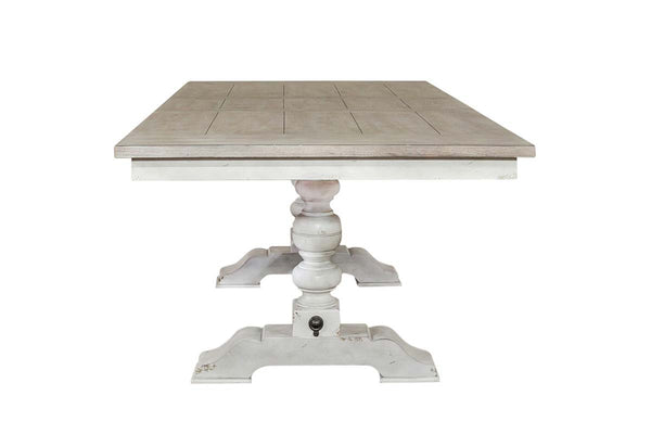 Carlee Antique Linen Modern Farmhouse 5-Piece Trestle Table Dining Set