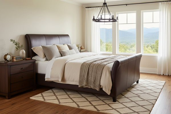 Carlton "Designer Style" Leather Sleigh Style Bed