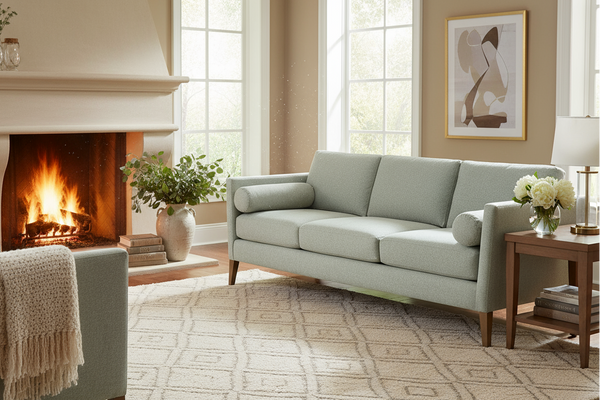 Cassandra 85 Inch 8-Way Hand Tied Three Seat Fabric Sofa With Bolster Pillows