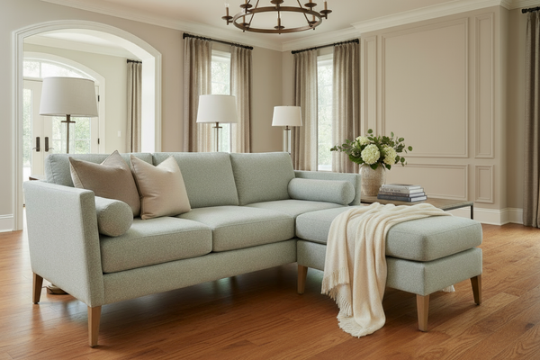 Cassandra 85 Inch 8-Way Hand Tied Contemporary Fabric Sofa With Chaise Ottoman