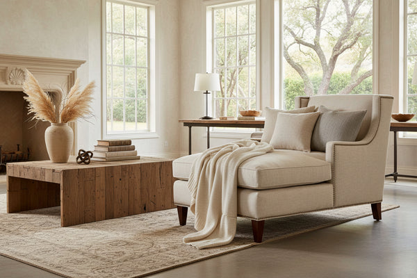 Matilda Natural "Quick Ship" Wing Back Fabric Chaise Lounge