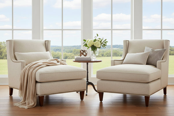 Matilda Natural "Quick Ship" Wing Back Fabric Chaise Lounge