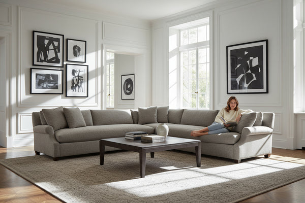 Charlotte Bench Seat Rolled Arm Fabric Sectional