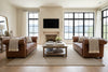 Image of Chesterfield 93 Inch Leather Sofa With Tufted Bench Seat And Nail Trim