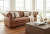 Image of Chesterfield 93 Inch Leather Sofa With Tufted Bench Seat And Nail Trim