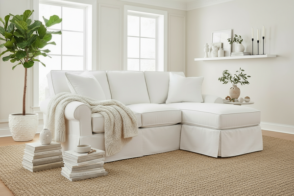 Christine Slipcovered Small Sectional Sofa With Reversible Chaise